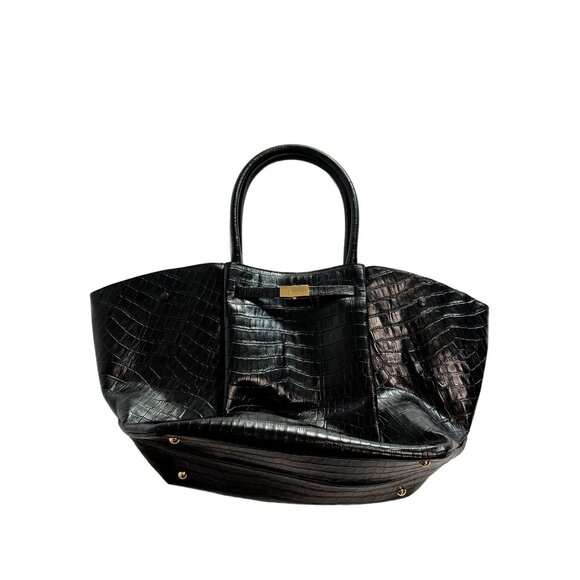 DeMellier Handbags - DeMellier Black Croc-Embossed Tote